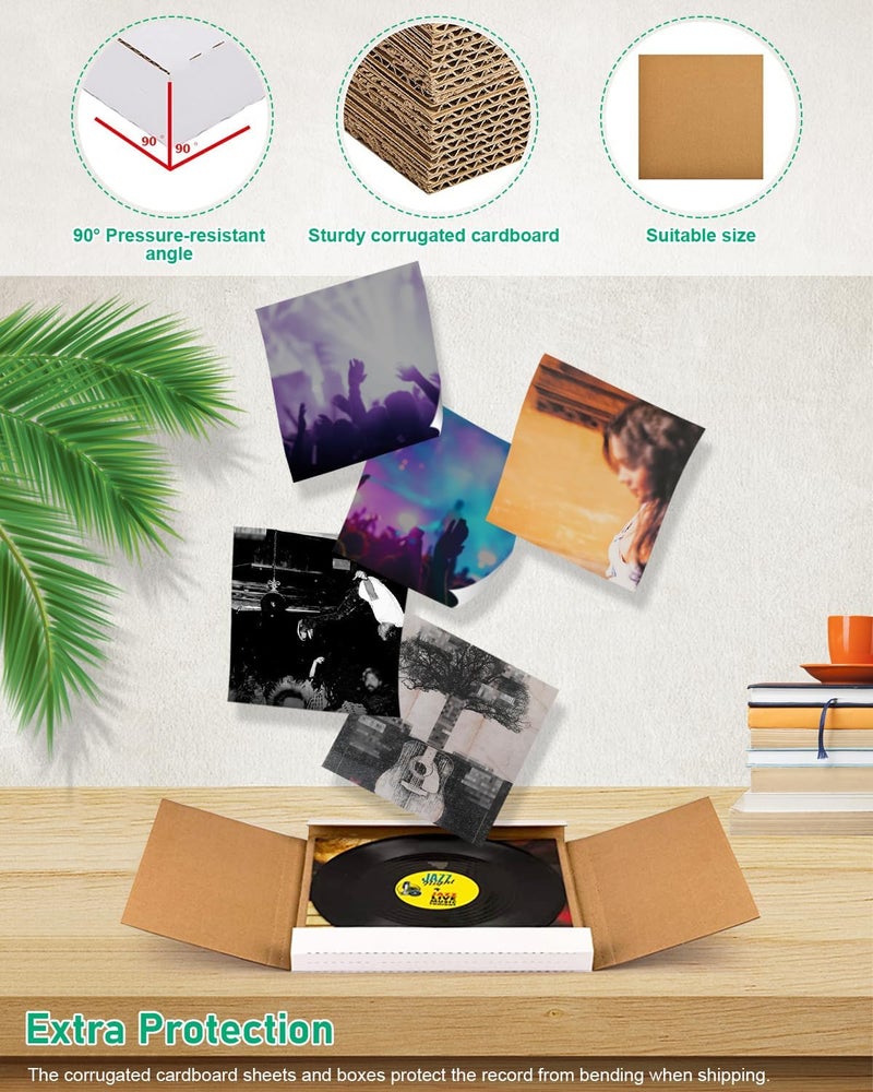 YZtree 50 Pack Vinyl Record Shipping Boxes: 12.5" X 12.5" x 1" White Vinyl Record LP Shipping Mailer Boxes, Easy Fold LP Cardboard Mailing Boxes Multi Depth Album Mailers for Packaging Moving Storage - Image 5